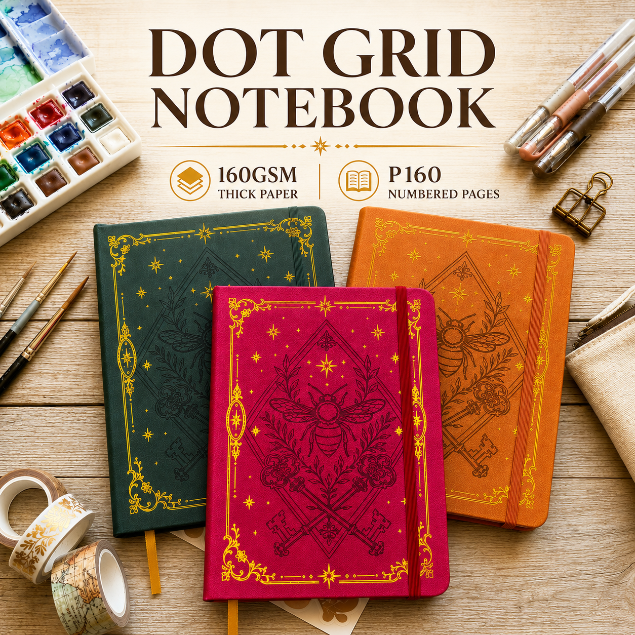 Journal Leather Hardcover - A5 Dot Grid Notebook with 160GSM