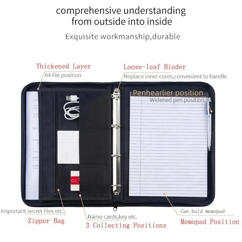 Large Black Business Portfolio - Portfolio Folder Zip recension och pris