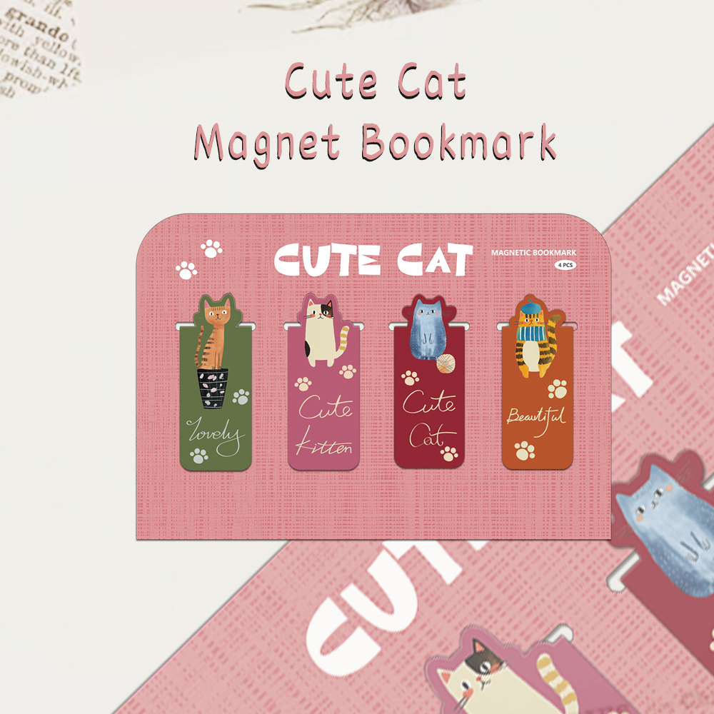 4PCS Creative Cartoon Cute Cat - Bookmark Magnetic Clip recension och pris